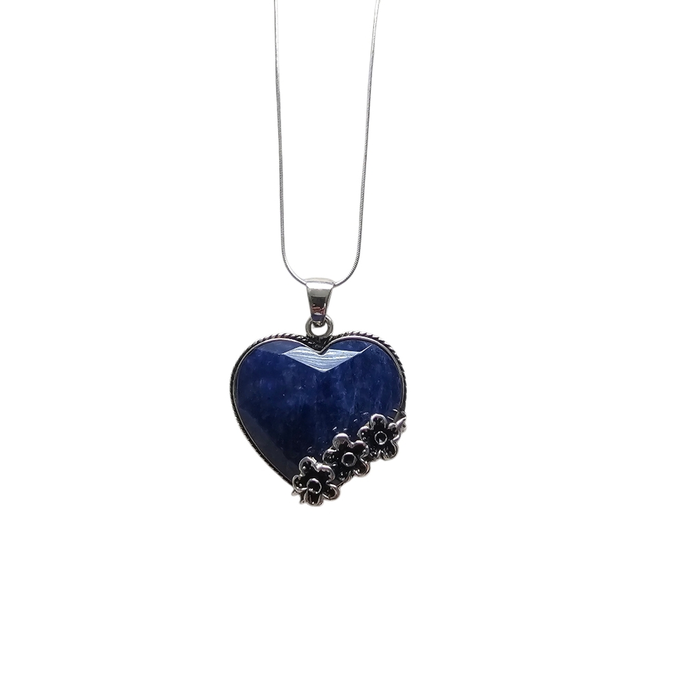 Handmade Lapis Lazuli Heart Pendant in 950 Silver Authentic Natural Stone